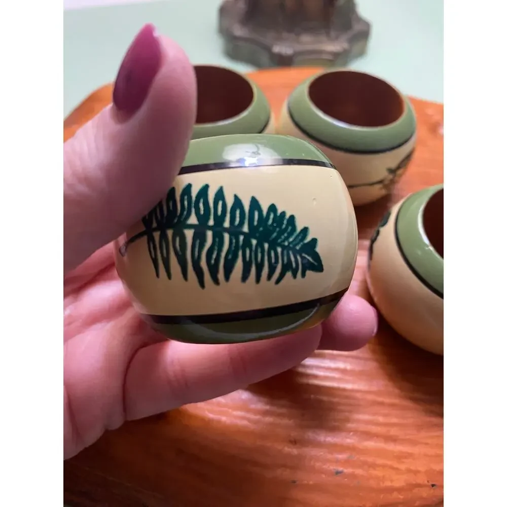 Vintage green yellow handpainted wooden napkin holders Set of 4
